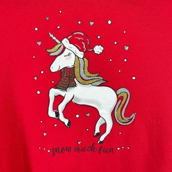 Holiday Time Girls Red Christmas Unicorn Snow Much Fun Long-Sleeved Tee XXL (18) - Picture 4 of 12
